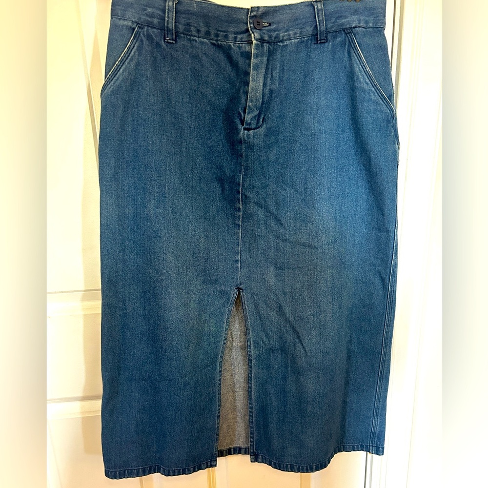 Vintage Claudio Nucci Denim Skirt with Front Slit. Size 11-12